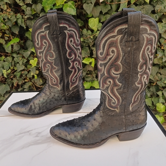 Nocona Full Quill Ostrich Western Boots Size 9.5 D Black/Red - Picture 5 of 12